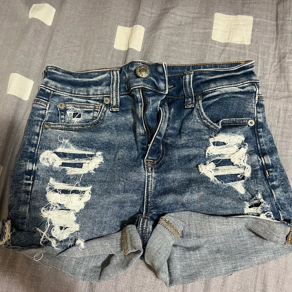 American Eagle Outfitters Blue Distressed Jean Shorts